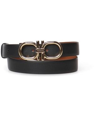 Ferragamo Cintura Regolabile E Reversibile Gancini - Bianco