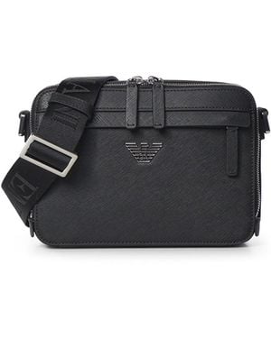 Emporio Armani Borsa A Tracolla Effetto Saffiano Con Logo - Nero