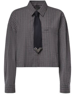 Pinko Camicia Cropped Check Con Cravatta - Grigio