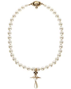 Vivienne Westwood Choker One Row Pearl Drop - Bianco