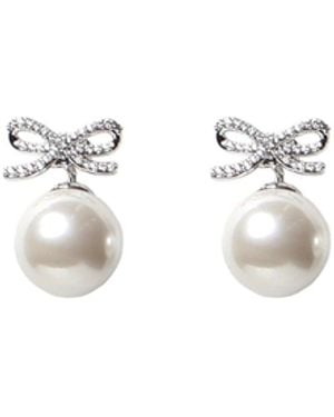 Self-Portrait Orecchini Bow Pearl Back Earrings - Bianco