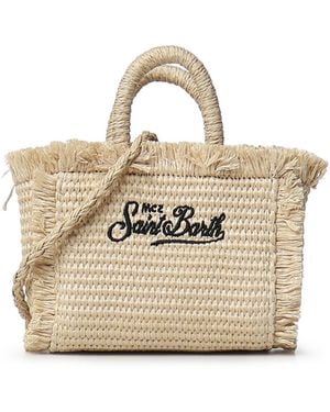 MC2 Saint Barth Borsa Vanity Micro Effetto Paglia Con Logo - Bianco