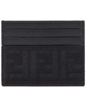 Fendi Portacarte Ff Jacquard E Pelle - Bianco