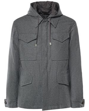 Eleventy Field Jacket Con Cappuccio Blu - Grigio