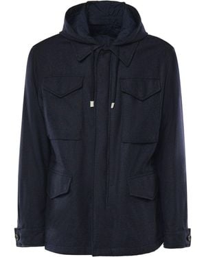 Eleventy Field Jacket Con Cappuccio - Blu