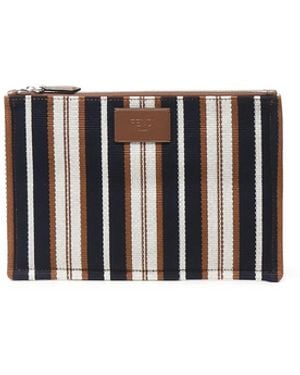 Fendi Pochette Piatta A Righe Signature Media - Bianco