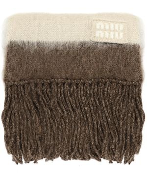 Miu Miu Sciarpa Con Logo Ricamato - Marrone