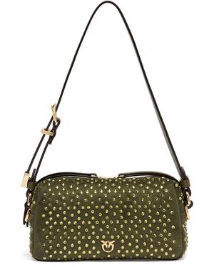 Pinko Borsa Bauletto Mini Effetto Suede Con Strass - Verde