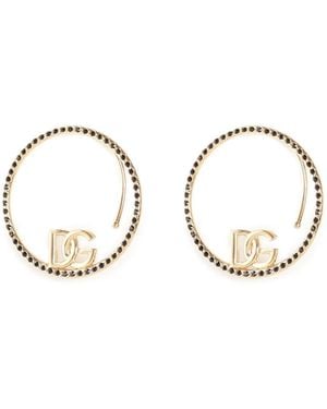 Dolce & Gabbana Orecchini Ear Cuff Con Logo E Strass - Bianco