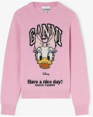 Ganni Daisy Duck Graphic Wool Jumper - Pink