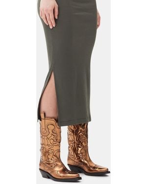 Ganni Metallic Mid Shaft Embroidered Western Boots - Multicolor