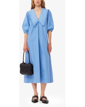 Ganni Re-Cut Striped Cotton V-Neck Maxi Dress - Blue