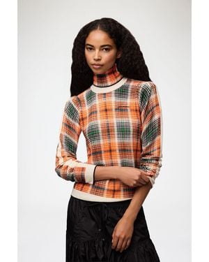 Ganni Rollkragenpullover Aus Merinowolle Mit Karomuster Merino Wolle - Orange