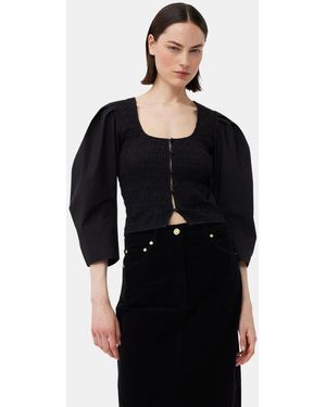 Ganni Cotton Poplin Smock Blouse - Black