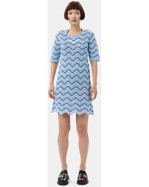 Ganni Cotton Crochet Mini Dress - Blue