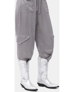 Ganni Mid Shaft Embroiderot Westernstiefel - Grau
