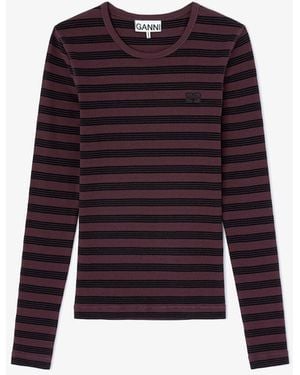 Ganni Stripe Rib Long-Sleeve - Purple