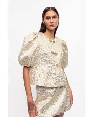 Ganni And Peplum Tie String Blouse - Natural