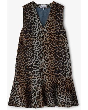 Ganni Leopard Denim Mini Dress - Black
