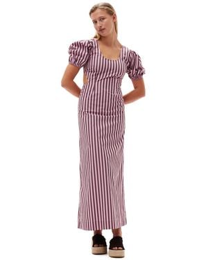 Ganni Striped Cotton Cutout Dress - Red