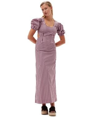 Ganni Striped Cotton Cutout Dress - Red