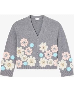 Ganni Strickjacke Kaschmirmix - Grau
