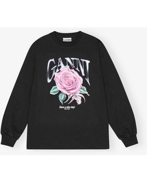 Ganni Rose Graphic Sweatshirt - Black