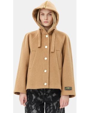 Ganni Camel Wool-Blend Jacket - Natural