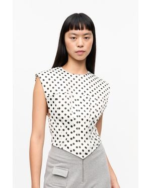 Ganni Polka-Dot Satin Corset Blouse - White