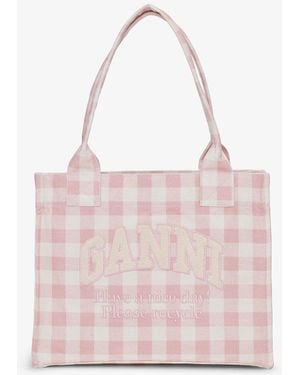 Ganni Grand Sac Fourre-Tout À Carreaux Vichy En Coton Recyclé - Rose