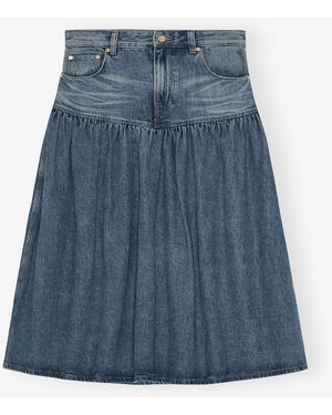 Ganni Mid Washed Denim Skirt - Blue