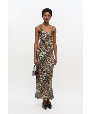 Ganni Leopard Print Maxi Dress Viscose - White