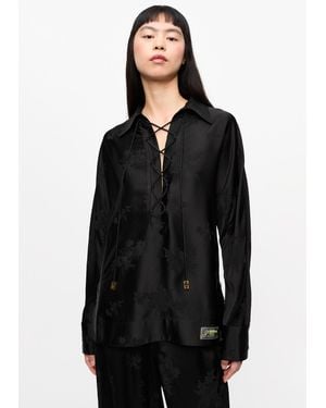 Ganni Satin Jacquard Tie String Shirt - Black