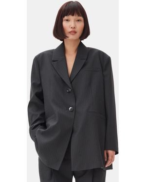 Ganni Charcoal Stripe Suiting Oversized Blazer - Black