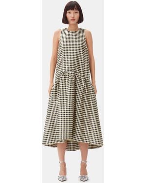 Ganni Shiny Check Jacquard Midi Dress - Natural