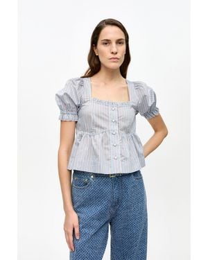 Ganni Candy Striped Blouse - White