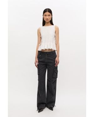 Ganni Washed Twill Pants Organic Cotton - White