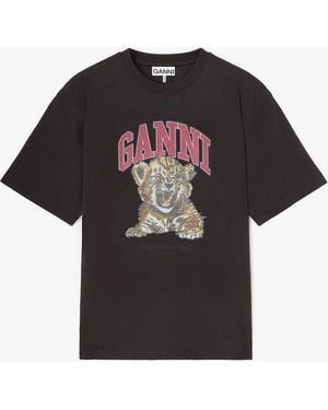 Ganni T-Shirt With Tiger - Black