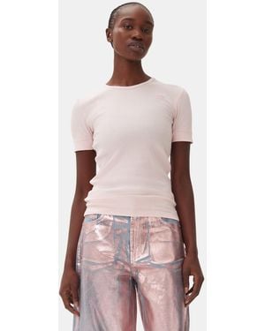 Ganni Soft Cotton Rib Short Sleeve T-Shirt - Multicolor