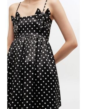 Ganni Polka-Dot Satin Mini Dress - Black