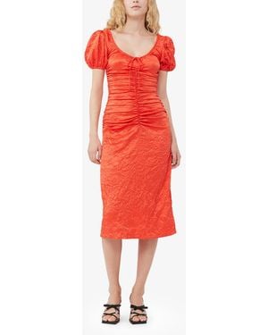 Ganni Crinkled Satin Midi Dress - Red