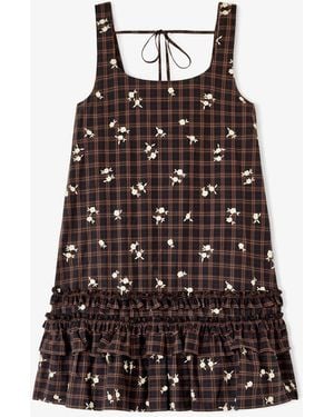 Ganni Kleid Mit Bedrucktem Karomuster Bio-Baumwolle - Braun