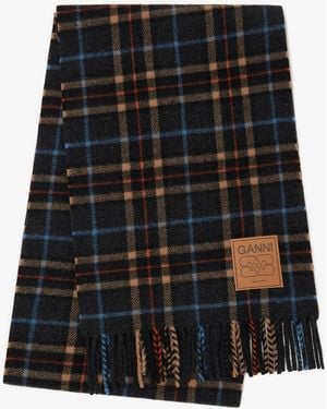 Ganni Check Wool Scarf - Black