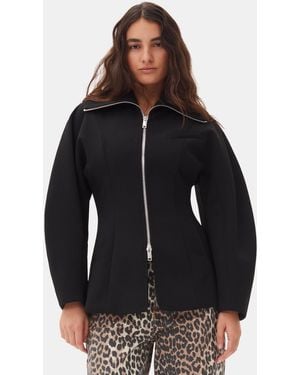 Ganni Bonded Crepe Curve Sleeve Jacket - Black