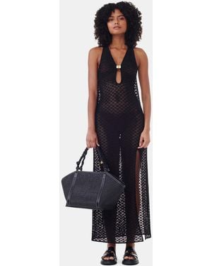 Ganni Mesh Lace Long Dress - Black