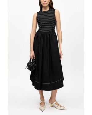 Ganni Washed Stretch Cotton Smock Midi Dress - Black