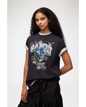 Ganni T-Shirt With Flowers - Black