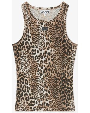 Ganni Leopard Rib Tank Top - Multicolour