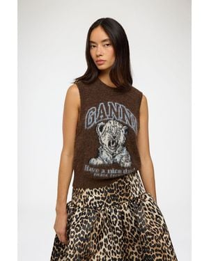 Ganni Vest With Tiger - Brown