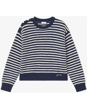 Ganni Dark Striped Wool Jumper - White